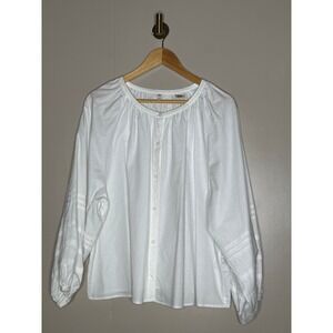 Levi's White Peasant Blouse XL Boho Cotton Top Balloon Sleeve